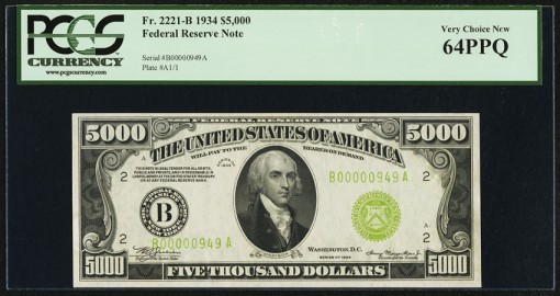 Fr. 2221-B $5000 1934 Federal Reserve Note