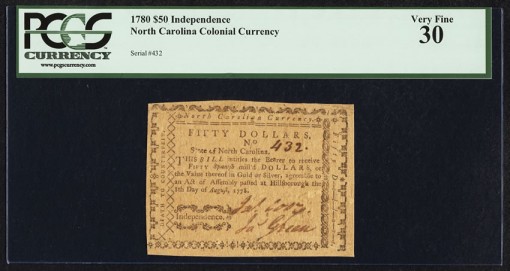 North Carolina 1780 $50 Independence