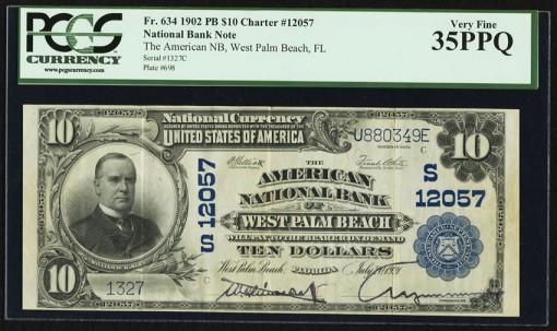 West Palm Beach, FL - $10 1902 Plain Back