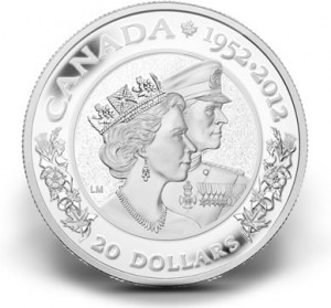 2012 $20 Queen Elizabeth and Prince Philip Diamond Jubilee Silver Coin