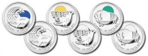 Parks Canada Centennial Commemorative Circulation Coins - Orca, Peregrine Falcon and Wood Bison