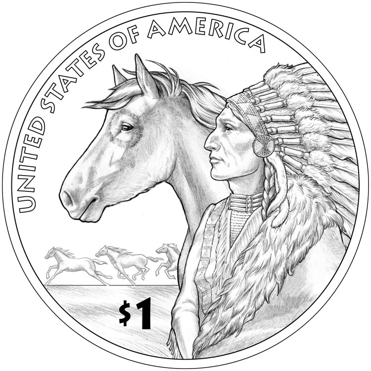 2012 Sacajawea Native American TRADE ROUTES $1 In Sterling Diamond Cut Bezel