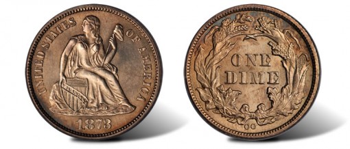 1873-CC Liberty Seated No Arrows Dime