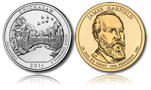 Chickasaw Quarter and Garfield Dollar Coin