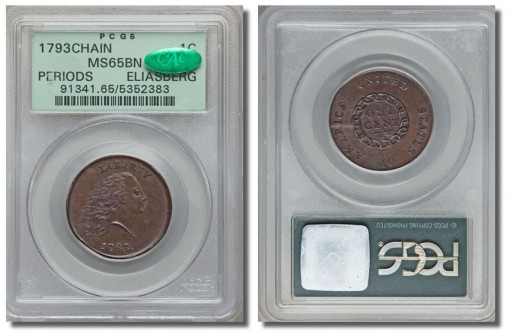 1793 S-4 chain cent, PCGS MS65