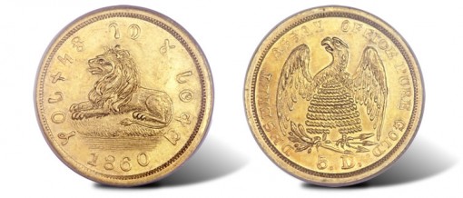 1860 Mormon five dollar coin