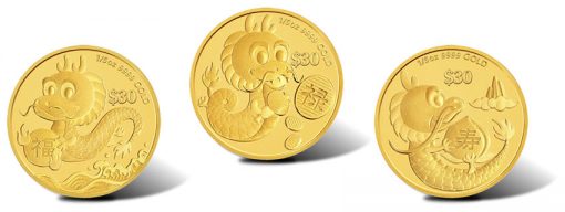 2012 Year of the Dragon Gold Coins - Prosperity, Longevity and Success