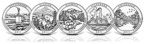 2011-dated America the Beautiful Five Ounce Silver Uncirculated Coins