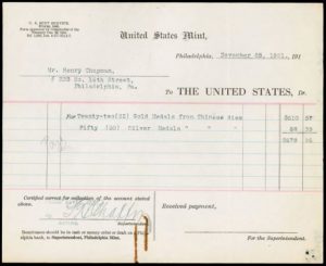 U.S. Mint receipt dated November 25, 1921