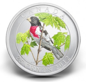 2012 25-Cent Rose-Breasted Grosbeak Coloured Coin