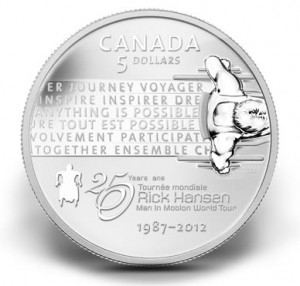 2012 $5 Rick Hansen Man in Motion Tour Anniversary Silver Coin