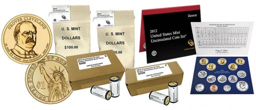 2012 Mint Set and Grover Cleveland $1 rolls, bags and boxes