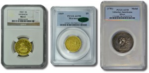 Mormon $5 Gold Coins and Libertas Americana medal