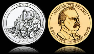 Acadia Quarter and 2nd Term Grover Cleveland Presidential Dollar