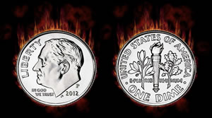 2012 Roosevelt Dime on Fire
