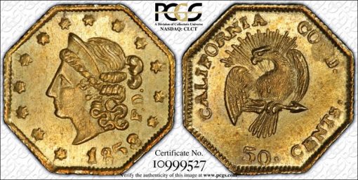 California Fractional Gold Coin - 1858 50c BG-302 MS63