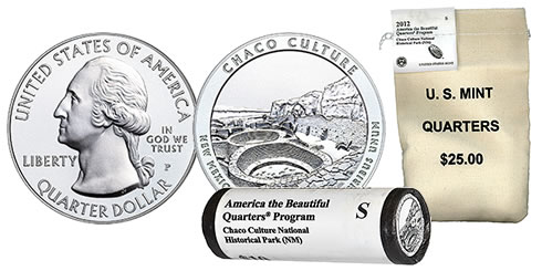 Chaco Culture 5 Oz. Coin, Quarter Roll and Bag