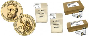 Benjamin Harrison Presidential $1 Coins in Rolls, Bags and Boxes