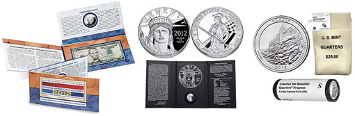 Coin and Currency Set, 2012-W Platinum Eagle and 2012-S Acadia Quarters