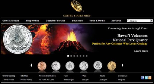US Mint Website - Hawaii Quarter Featured