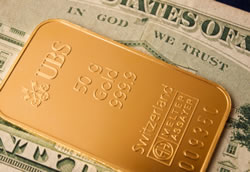 Gold bar and money