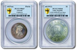 1927 Australia proof Florin and 1912 China Sun Yet-Sen $1