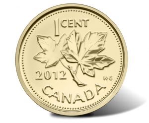 2012 Canadian Farewell to the Penny 1/25 oz Gold 1 Cent Coin