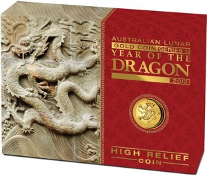 2012 Year of the Dragon High Relief Gold Proof Coin Shipper