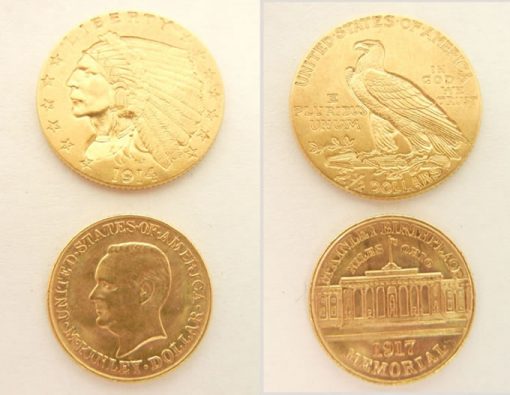 US gold piece and McKinley Commemorative $1 gold piece