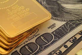 US money and gold bars