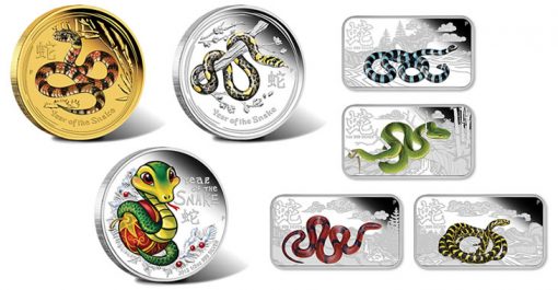 Australian 2013 Year of the Snake Coins - Colorized Gold and Silver and Rectangle Size