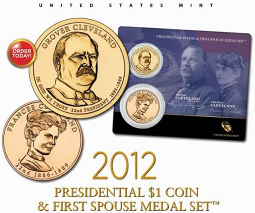 Grover Cleveland Presidential $1 Coin & First Spouse Medal Set - First Term