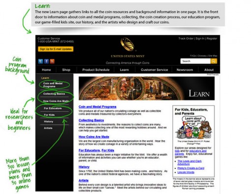 US Mint Website Learn Section