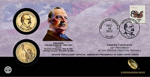 Grover Cleveland Presidential $1 Coin Cover for Second Term