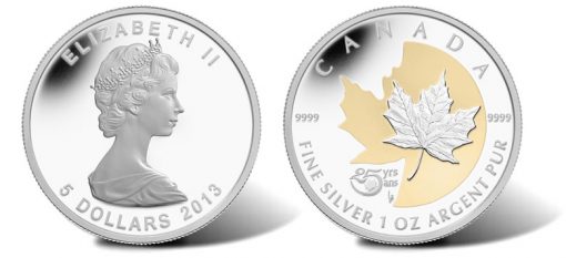 2013 $5 Proof 25th Anniversary Silver Maple Leaf Commemorative Coin