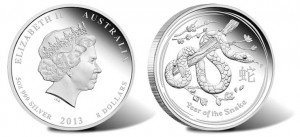 2013 Australian Year of the Snake Five Ounce Silver Proof Coin
