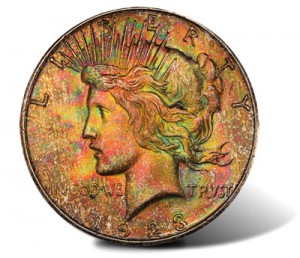 1923S multicolored Peace Dollar