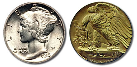 Weinman's Winged Liberty and 1907 American Institute of Architects medal designs