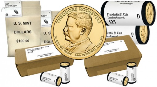 2013 Theodore Roosevelt Presidential $1 Coins Rolls, Bags, Boxes