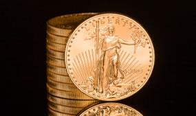 Stacked American Eagle Gold Bullion Coins