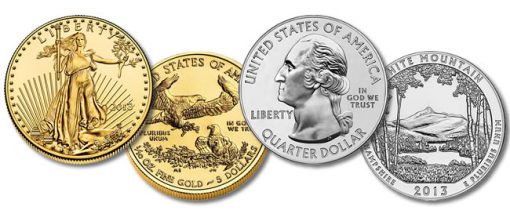 2013 $5 American Gold Eagle and 2013 White Mountain 5 Oz Silver Bullion Coin