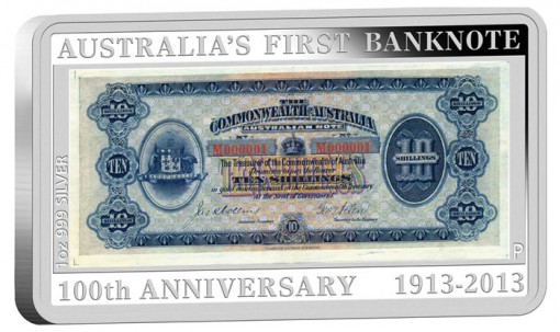 2013 Silver Proof Coin Depicting Australia's First Banknote