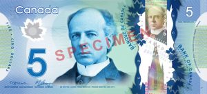 Canadian $5 Polymer Banknote - Front