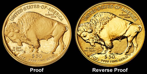 Proof and Reverse Proof 2013-W American Buffalo Gold Coin Images - Reverses