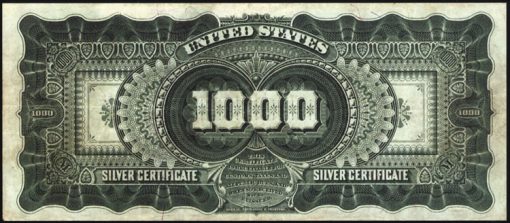 1891 $1,000 Marcy Silver Certificate -  Back
