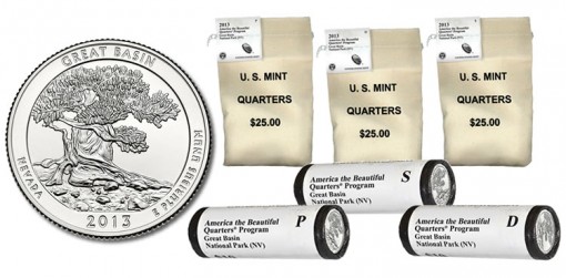 Bags and Rolls of 2013 Great Basin Quarters