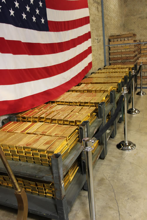 Gold Bars Stacked in Vault at West Point Mint, Left Side
