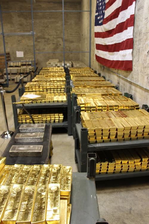 Gold Bars Stacked in Vault at West Point Mint, Right Side