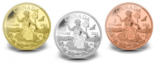 Miss Canada Allegory in Gold, Silver and Bronze Coins
