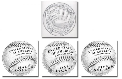 Recommended Obverse Design, Three Reverse Designs of 2014 National Baseball Hall of Fame Commemorative Coins